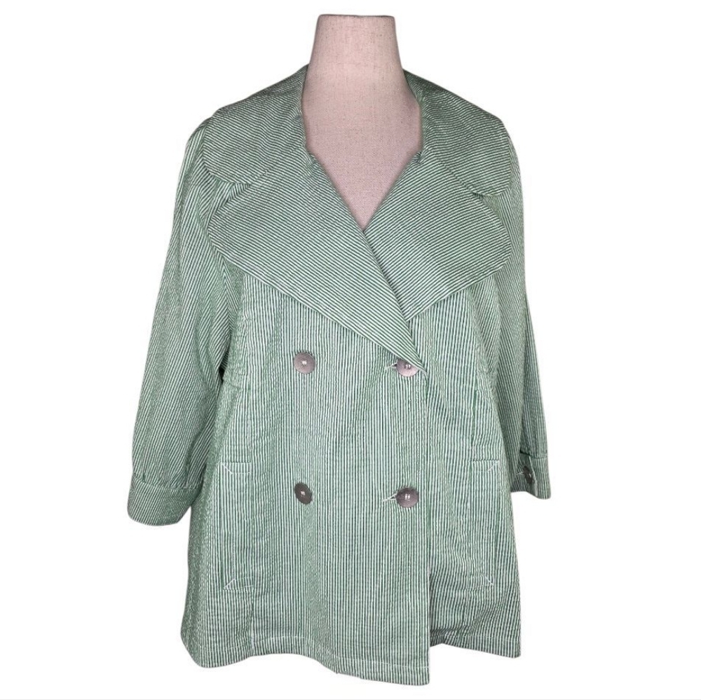 Live a Little Green Striped Double-Breasted Blazer